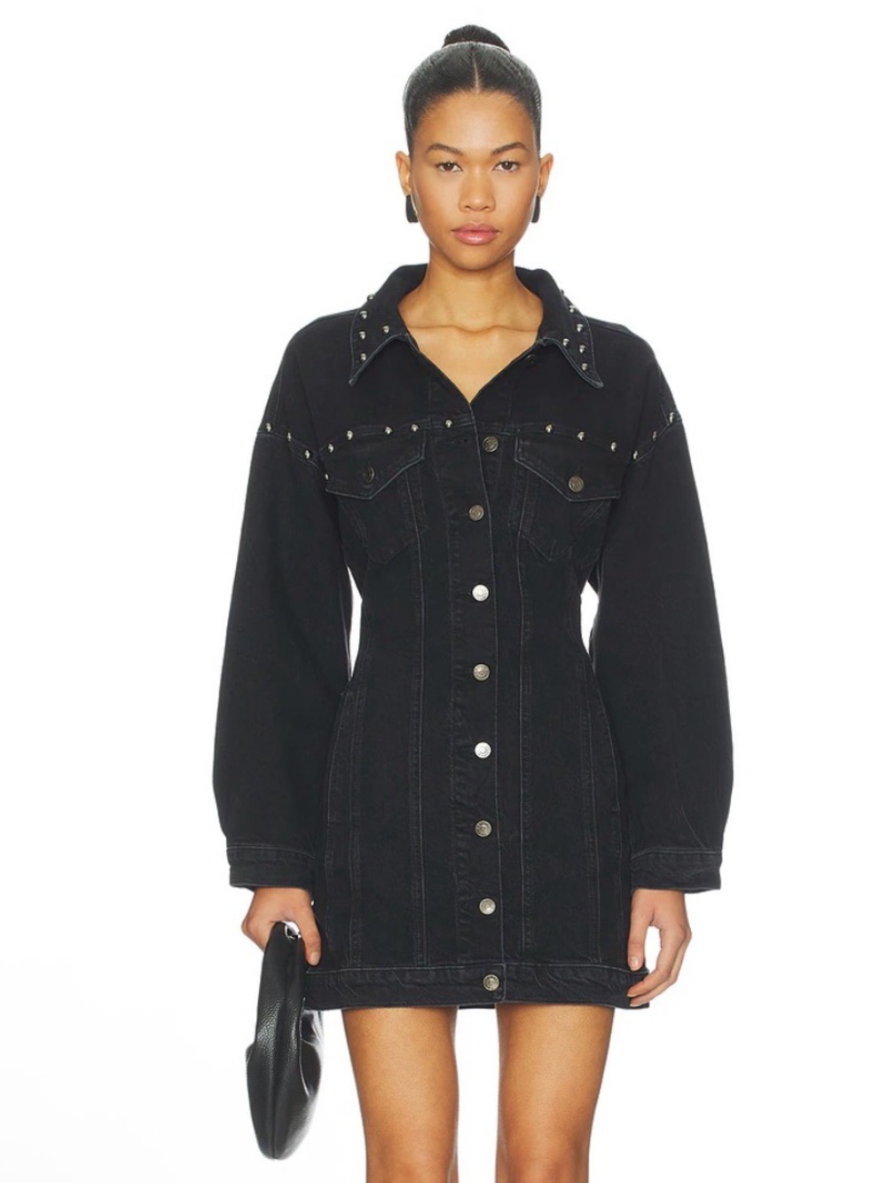 Rails Black Studded Denim Button-Front Shirt Ladera Dress in Black Stone Sz S